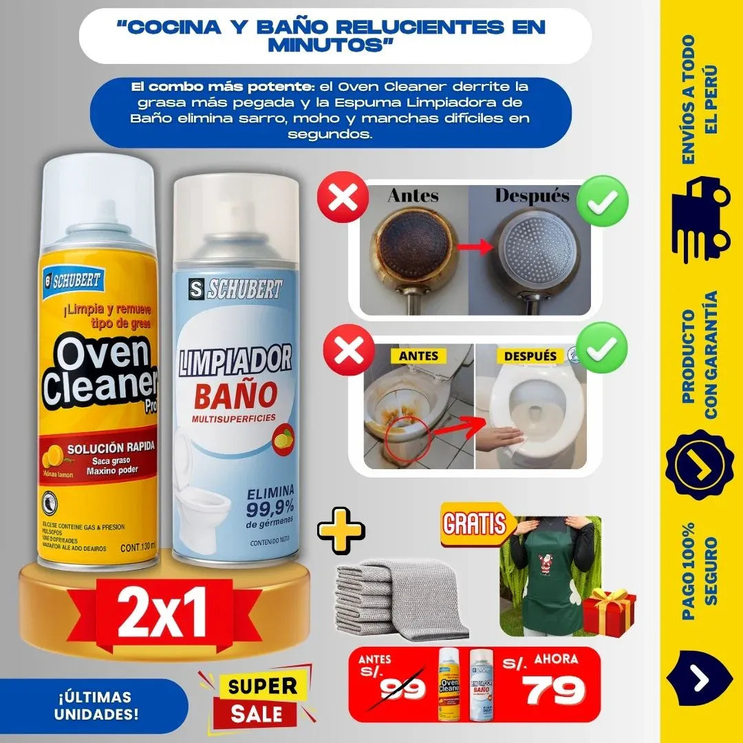 KIT LIMPIADOR ( 1 OVEN + 1 ESPUMA + 3 PAÑOS) + 1 REGALO